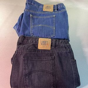 Lot Of 2 Liberty Blues Jeans Co Elastic Sides Men's 44 X 26 Blue & Black Denim